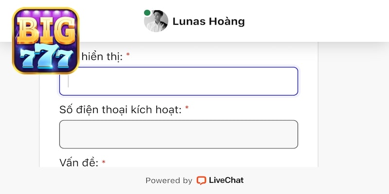 Liên hệ live chat tiện lợi trên Big777